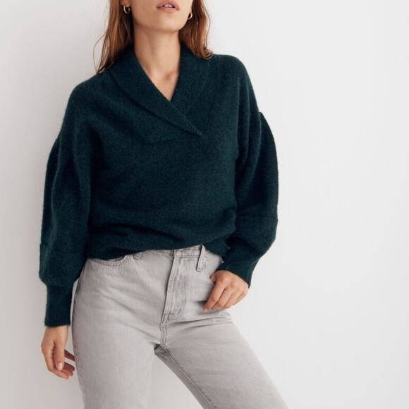 MADEWELL Vinson Shawl-Collar Pullover Sweater Heather Bottle Green {2C19} - Picture 1 of 7